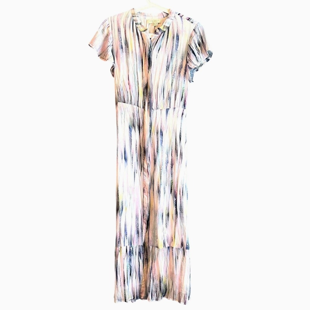 Side Stitch Kentucky Derby‎ Watercolor Crinkle Maxi Short Sleeve Shirt Dress XXS